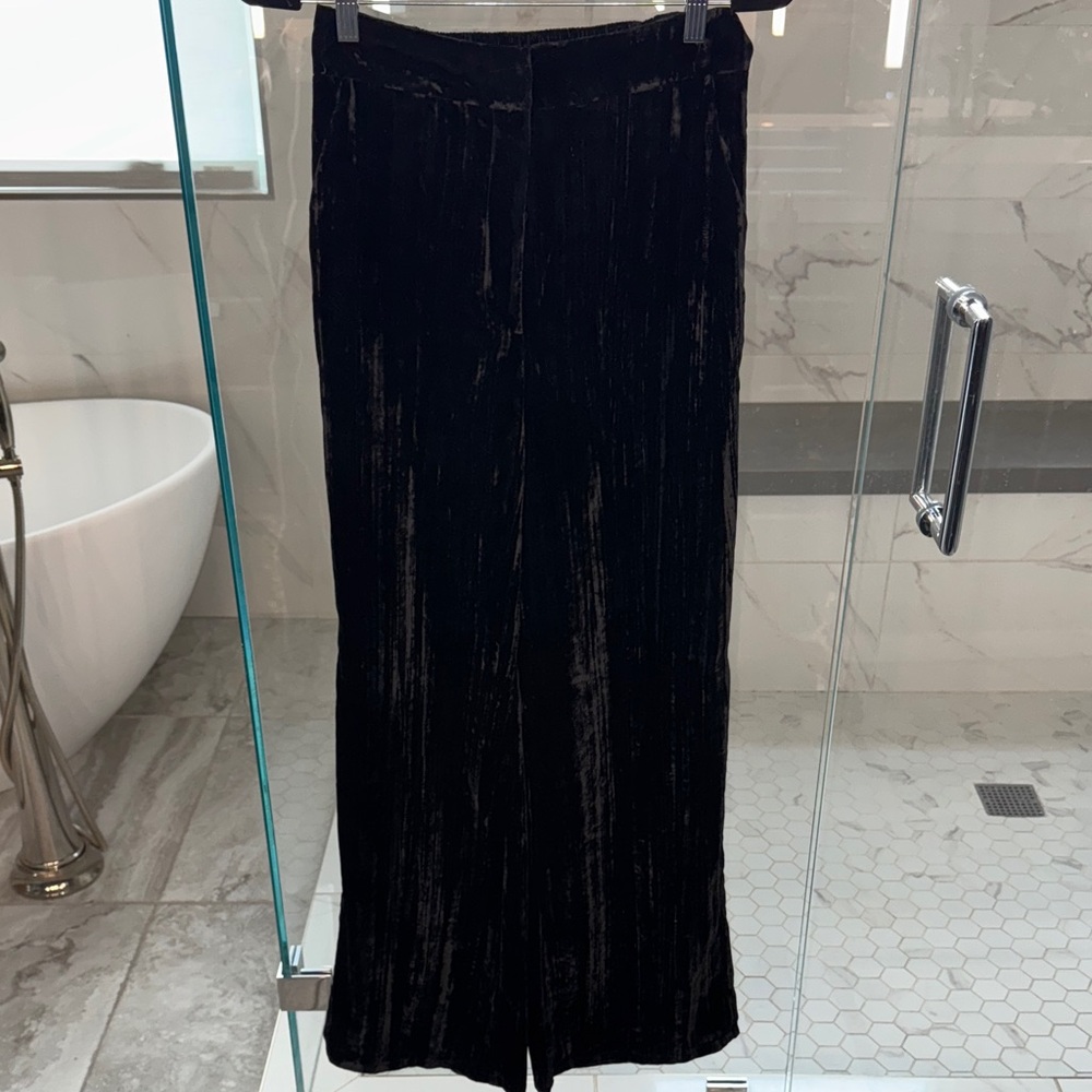 Good American Crinkle Black Velvet High Waist Flare Trousers